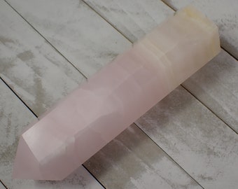 Large Natural Pink Calcite Crystal Tower - Smooth Faceted Crystal - Pink White Yellow - 7x2 Inch Heavy Crystal Tower Stands Nice #TOWER#1078