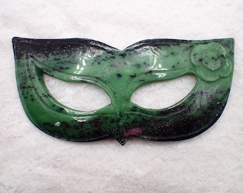 Ruby in Zoisite Mask Carving - Purple Green Black Sparkle - Smooth Polished - 7 Inch Masquerade Mask #CRVNG#2268