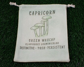 1 Piece Capricorn Mushroom Linen Fabric Tarot Card Pouch - Green White Capricorn Zodiac Crystal Bag - 6.75x5.5 Inch Shrooms Bag #POUCH#1038