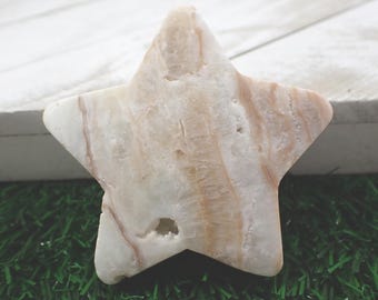 1 Piece Natural Aqua Blue Caribbean Calcite Crystal Star - Rounded Crystal Star - 67x64x18mm Smooth Textured Holes Star Crystal #STARS#1007