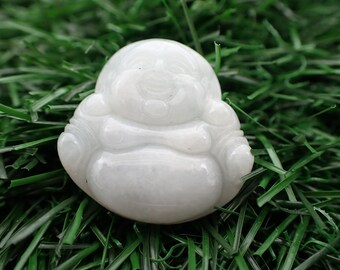 Light Green Jade Happy Buddha Crystal Pendant - Natural Jade Crystal - Shiny Polished Flat Back - 1 Inch Buddha Crystal Pendant #PNDNT#1076