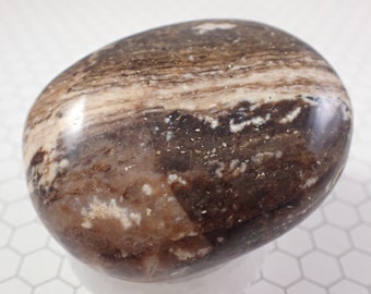1 Piece Natural Black Opal Crystal Palm Stone - Brown Caramel Cream Gallet - Large Smooth Oval Palmstone - Black Opal Crystal #PALMS#1080