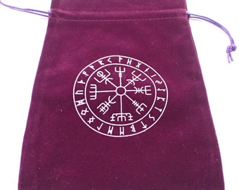 1 Piece Purple Fabric Crystal Pouch - Spiritual Symbolic Bag - Purple Velvety White Print Tarot Card Bag - 7x5 Inch Single Sided #POUCH#1014