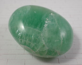 1 Piece Natural Fluorite Crystal Palm Stone - Medium Green Oval Gallet - Green White Smooth Crystal Palmstone - Natural Fluorite #PALMS#1062