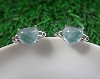 1 Piece Adjustable Natural Aquamarine  Crystal Heart Ring - Large Smooth Aqua Blue Heart - Copper-Plated Silver Adjustable Ring #RINGS#1059