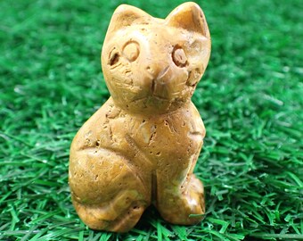 1 Piece Agate Crystal Cat Carving - Sitting Cat Gold Brown Crystal - 2 Inch Kitten Cat Carving - Textured Druzy Gold Cat Crystal #ANMLS#1139