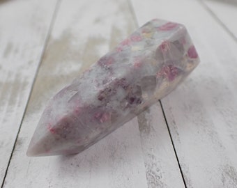 Short Natural Pink Tourmaline Crystal Tower - Faceted Smooth Polished - 2.5 Inches Pink Purple White - Pink Tourmaline Crystal #TOWER#1287