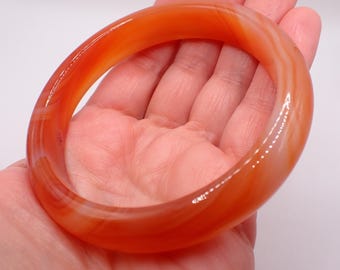 62.6mm Bright Orange Carnelian Agate Crystal Bangle Bracelet - Thick Smooth Polished Bangle - Orange Crystal Bangle Bracelet #JEWEL#1744