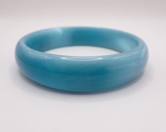 62.2mm Shiny Aqua Blue Cats Eye Crystal Bangle Bracelet - Smooth Finish Flat Inside Bangle Bracelet - Turquoise Cat Eye Crystal #JEWEL#1788