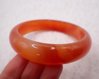 62.3mm Orange Carnelian Crystal Bangle Bracelet - Thick Smooth Polished Bangle - Orange Crystal Agate Banded Bangle Bracelet #JEWEL#1942
