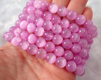 One Light Purple Selenite Crystal Beaded Bracelet - 8mm Smooth Round Beads - Purple Selenite Charging Crystal Beaded Bracelet #BRCLT#1189