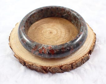 62.4mm Perfect Natural Yooperlite Crystal Bangle Bracelet - UV Reactive Smooth Finish Flat Inside - Gray Black Orange Bangle #JEWEL#1504