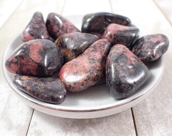 2 Pcs Natural Pink Black Rhodonite Crystal Tumbles - Heavy Rounded Smooth Tumbled Stones - Pink Black Brown Crystal Tumbles #TUMBL#1026