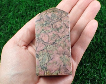 1 Piece Natural Rhodonite Crystal Tower - Pink Gray Black Square - Smooth Polished Large Heavy Tower - 3.25 Inches Rhodonite #TOWER#1237