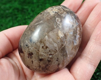 1 Piece Natural Black Opal Crystal Palm Stone - Brown Caramel Cream Gallet - Smooth Oval Palmstone - Black Opal Crystal #PALMS#1119