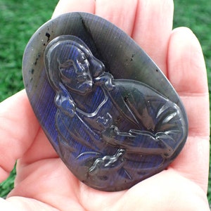 Deep Blue Flashy Labradorite Crystal Carving - Jesus Religious Figure Carving - 2.5 Inch Blue Labradorite Crystal Jesus Carving #RELGS#1013
