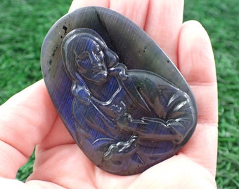 Deep Blue Flashy Labradorite Crystal Carving - Jesus Religious Figure Carving - 2.5 Inch Blue Labradorite Crystal Jesus Carving #RELGS#1013