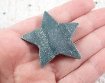 Pretty Natural Green Ocean Jasper Crystal Star - Flat Back Smooth Puffy Polished - 1.5 Inch Green White Ocean Jasper Star #STARS#1015