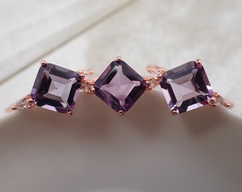 Lovely Large Amethyst & Clear Quartz Crystal Ring - Purple Clear Amethyst Crystal - Adjustable Ring Clear Quartz - 8mm Amethyst #RINGS#1073