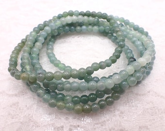 One Green Jade Crystal Bracelet - 4mm Smooth Round Beads - Natural Green Jade Crystal Bead Bracelet - Stacking Beads #BRCLT#1235