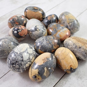 1 Piece Natural Maligano Jasper Crystal Tumble - Rounded Smooth Tumbled Stone - Gray Yellow Orange Black White Crystal Tumbles #TUMBL#1003