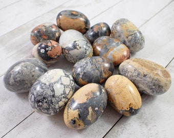 1 Piece Natural Maligano Jasper Crystal Tumble - Rounded Smooth Tumbled Stone - Gray Yellow Orange Black White Crystal Tumbles #TUMBL#1003