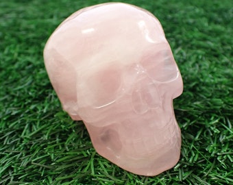 1 Piece Rose Quartz Flashy Crystal Skull Carving - Pink Large Human Skull - 78x55x50mm Pink Rose Quartz - Crystal Carving Skull #SKULL#1036