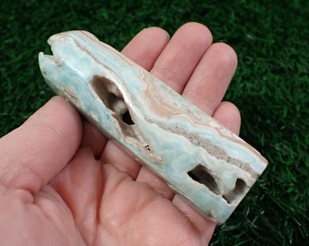 1 Piece Natural Aragonite Crystal Tower - Rounded Square Textured Tower - Aqua White Brown - Aragonite Crystal Square Tower #TOWER#1176