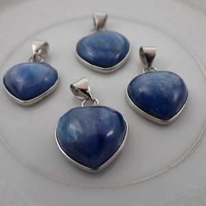 Beautiful Small Blue Kyanite Crystal Heart Shaped Pendant - Silver Wrapped Blue Crystal Heart - 15mm Small Blue Kyanite Heart #PNDNT#1066