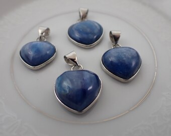 Beautiful Small Blue Kyanite Crystal Heart Shaped Pendant - Silver Wrapped Blue Crystal Heart - 15mm Small Blue Kyanite Heart #PNDNT#1066