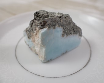 1 Piece Natural Larimar Crystal chunk - Aqua Blue White - Small Thick Rough Edge Crystal -  Aqua Larimar Crystal #RWSTN#1021