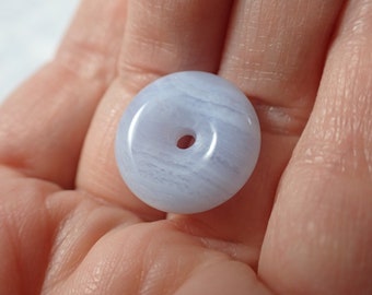 Natural Blue Lace Agate Crystal Mini Donut - High Quality Carving - Banded Blue Lace Agate Donut - .75 Inch Smooth Mini Carving #MINIS#1123