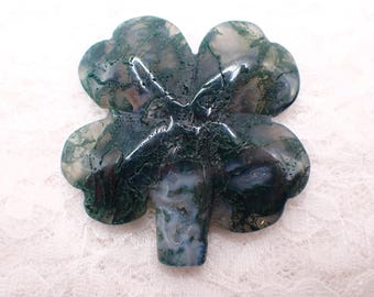 Green Moss Agate Crystal Four Leaf Clover - Carved Moss Agate Crystal - 2 Inch Green Lucky Clover Carving #CRVNG#2267