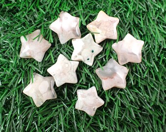 Natural Mini Flower Agate Crystal Star - Puffy Smooth Star - Pink Peach White Green - .75 Inch Flow Agate Small Star Crystals #MINIS#1016