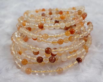 One Golden Rutile Beaded Bracelet - Tiny 4mm Smooth Round Beads - Yellow Clear Gold Bracelet - Natural Golden Rutilated Beads #BRCLT#1168
