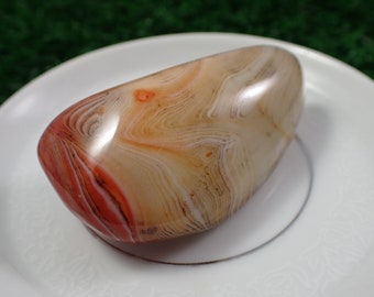 1 Piece Natural Sardonyx Crystal Palm Stone - Smooth Gallet Stone - White Orange Brown Crystal - 63x35x24mm Sardonyx Crystal Palm PALMS#1145