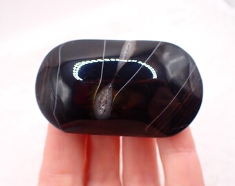 Beautiful Sardonyx Crystal Palm Stone - Smooth Gallet Stone - Black White Brown - 2.25 Inch Sardonyx Crystal Palm - Bold Banding #PALMS#1235