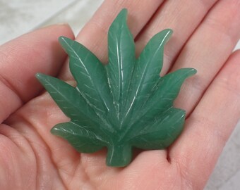 Green Aventurine Crystal Marijuana Leaf Carving - Carved Green Aventurine Crystal - 2 Inch Green Opaque Marijuana Leaf Carving #CRVNG#1752