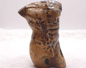 Handsome Male Picture Jasper Crystal Carving - Male Body Torso Brown Black Clear Coated - Polished Standing Male Body 3 Inches #BDIES#1029