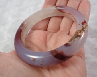 56.3mm Cinnabar in Quartz Crystal Bangle Bracelet - Thick Natural Crystal Bangle - Red Brrown Smooth Polished Bangle Bracelet #JEWEL#1231