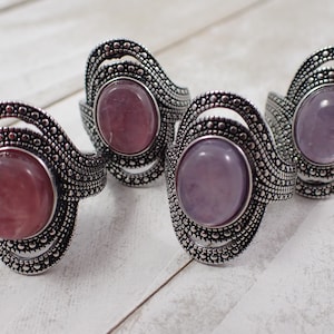 1 Piece Adjustable Natural Purple Mica Crystal Ring - Large Smooth Flashy Purple Ring - Silver Metal Lepidolite Adjustable Ring #RINGS#1074