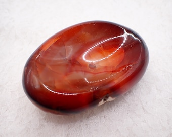 Beautiful Carnelian Agate Crystal Bowl - Thick Heavy Natural Crystal - Red White Orange Black - Carnelian Heavy Bowl 3.5 Inches #BOWLS#1126
