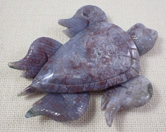 Pretty Purple Moss Agate Sea Turtle Carving - Large Textured Perfect Condition - Purple Sea Turtle Crystal Carving Moss Agate #ANMLS#1020