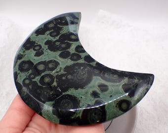 Large Natural Kambaba Jasper Crystal Moon Carving - Green Black Moon - Smooth Polished Heavy 5 Inch Crystal - Kambaba Jasper #MOONS#1038