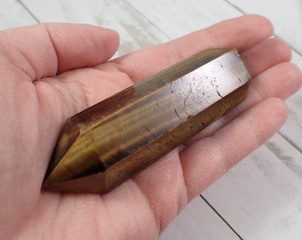 1 Piece Natural Gold Tiger Eye DT Crystal Point - Opaque Faceted Smooth Polished - 3.75 In Thick Crystal Double Terminated Point #DTPNT#1015