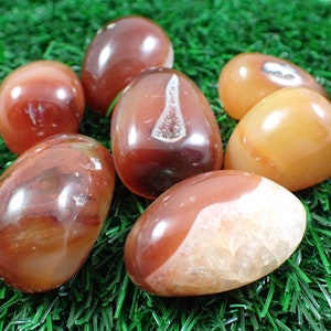 1 Piece Natural Carnelian Agate Crystal Tumble - Rounded Smooth Textured Tumbled Stones - Red Orange White Black Crystal Tumbles #TUMBL#1053