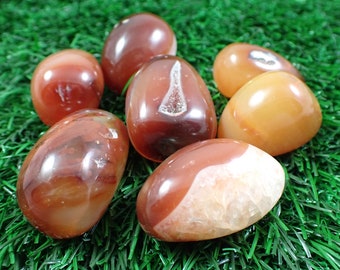 1 Piece Natural Carnelian Agate Crystal Tumble - Rounded Smooth Textured Tumbled Stones - Red Orange White Black Crystal Tumbles #TUMBL#1053