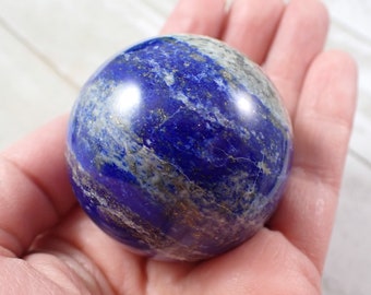 Beautifully Banded Natural Lapis Lazuli Crystal Sphere - Shiny Polished Blue Gray White Crystal Ball - Smooth Finish 1.75 Inch #SPHER#1018