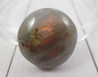 1 Piece Natural Labradorite Cabochon - Strong Orange Purple Flash - Large Thick Round Coin Cab - Gray Silver Smooth Labradorite #CBCHN#1008