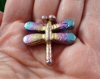 Bismuth Rainbow Crystal Mini Dragonflies Carving - Small Textured Bug Crystal - Heavy Metallic Rainbow - 1.25 Inch Small Decor #MINIS#1033